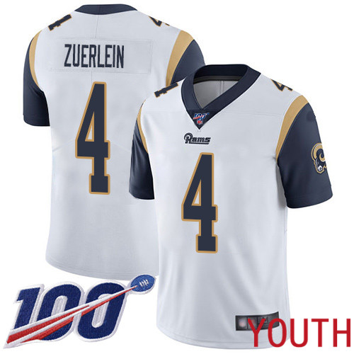 Los Angeles Rams Limited White Youth Greg Zuerlein Road Jersey NFL Football #4 100th Season Vapor Untouchable